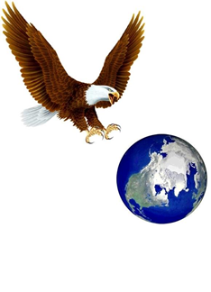 Logotipo da Águia Contabilidade: águia sobrevoando o globo